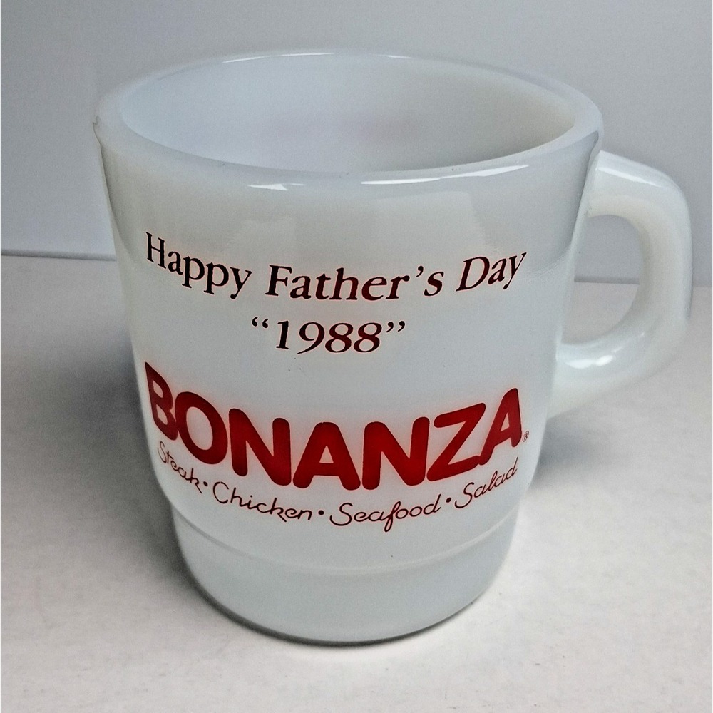 Vintage 1988 Bonanza Steakhouse Milk Glass Mug Happy Father's Day Galaxy Mexico